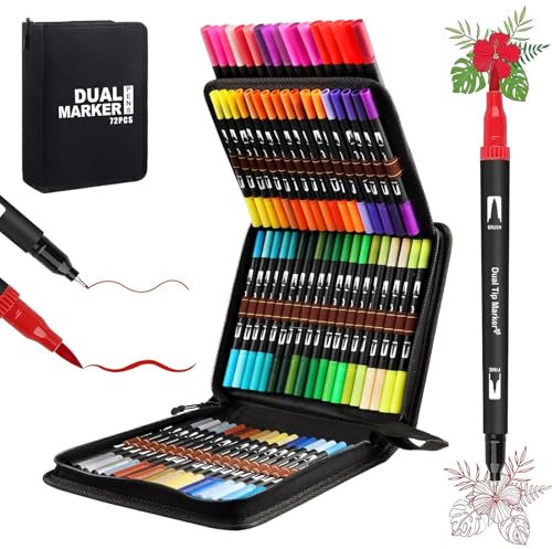 Gelanty Dual Brush Pen Set, Filzstifte 72 Farben Pinselstifte Fineliner Marker Aquarell Farben für Bullet Journal, Malbücher, Handlettering, Manga Kalligraphie Stifte