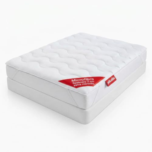 PIKOLIN - Topper Matrimoniale alla francese 140x190 cm | in Microfibra Alto 3 cm, Coprimaterasso Extrasoft | Traspirante e Lavabile, Comfort da Hotel | Perfetto per Pelli Sensibili e Allergie,