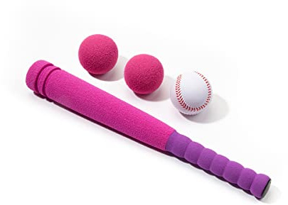 CeleMoon Soft Foam Kids Baseball Bat Toy Set with 3 Balls, 16.5 Inch [Mini Size] for Toddlers Girls Daughters Age 3 Years Old Indoor Outdoor Sport T Ball Bat Playing Game, Pink