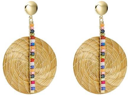 Pendientes grandes de Capim Dourado artesanales – Diseño circular boho elegante – Hechos a mano (40 mm) - Vera Navarro