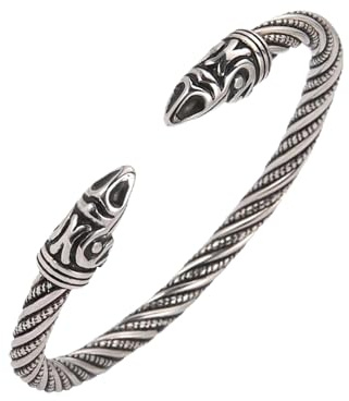 SIPURIS Wikingerarmband für Herren, Rabenköpfe, nordische Wikingerarmringe, verstellbare Öffnung, Edelstahl, gedrehte Kabelmanschette, Armreif, heidnischer Wicca-Schmuck