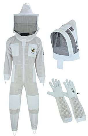 BusyBee Ventilated Bee Suit for Men - 3 x Ultra Protective Layer Beekeeping Suit - Premium White Fabric Mesh Bee Keepers Suite - Professional Bee Suit for Women with Round Veil (3XL)