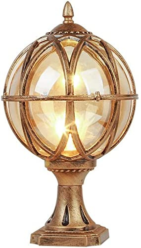 Luz de poste de jardín Pantalla de vidrio redonda Luz de calle de fundición de aluminio Lámpara de pilar impermeable para exteriores Luz de poste de pared vintage de bronce Lámpara de paisaje de