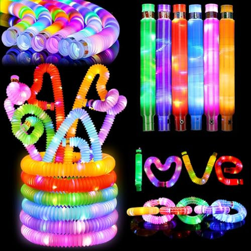 Mecctuck Lot de 12 tubes pop it lumineux, jouets pop it LED, jouets lumineux enfants, bâtons de lanterne LED, bâtons lumineux enfants, tubes pop tubes lumineux, peuvent être épissés adultes et
