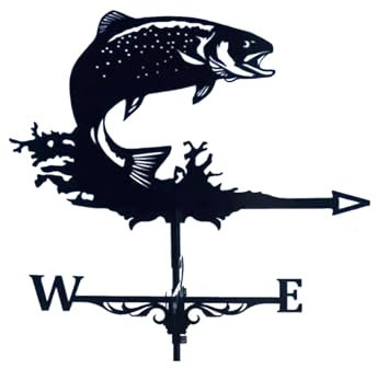 Einzigartige Wetterfahne mit Fischen, 32 x 57 cm, natürliche Farbe, Ornament sitzt auf schwarzer Wetterfahne, visuell kreativ in Form und exquisite Verarbeitung, praktisch, robust und langlebig.