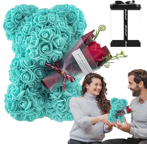Fulenyi Bärenrose, Rosenbären,Künstliche Blume in durchsichtiger Box 9,45 Zoll - Handgefertigte Rosen-Wohndekoration, romantischer Valentinstagsbär als Geschenk zum Valentinstag, Jahrestag