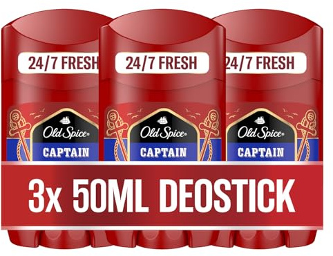 Old Spice Captain Deostick für Männer 3x 50 ml, 24/7 Frischhh bei täglicher Anwendung, langanhaltender Duft in Parfumqualität, Schutz vor Gerüchen, Ohne Aluminiumsalze (Packung mit 3)