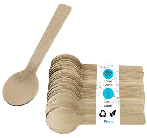 Enpack Holzlöffel 2000 Stück- Einwegbesteck Löffel 100mm - 100% umweltfreundliches Holzbesteck Einweg - Nachhaltige Einweg Löffel - Teelöffel Eislöffel Esslöffel Einmalbesteck - wooden spoon