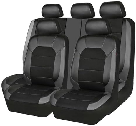 MaKeMoney 9 Stück Auto Sitzbezüge FüR V-W Golf 7 Variant/Golf Variant R R-Line Wagon, Leder Sitzschoner Schonbezug Wasserdichter Sitzbezug-Sets Zubehör, B/Black Gray