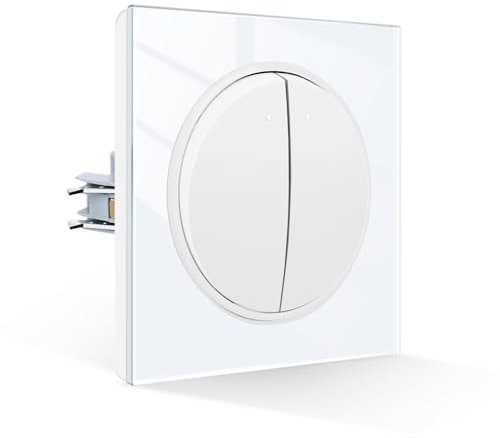 CNBINGO Kipplichtschalter 2 Fach 2 Weg Glas Lichtschalter Unterputz, Taktiler Wandschalter, Runder Wippschalter, Weiß