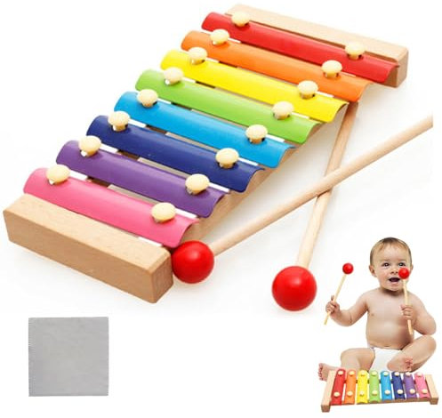 Xylophon Kinder, Glockenspiel für Kinder, Musik Xylophon aus Holz Bunte Tonleiter, 8-Keys