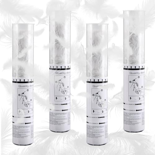 FePen Konfettikanone Hochzeit *4pcs, Feierlich-Festlich, Weiß Federn mit Herzen, Sternen, Schmetterlingen und Tupfen