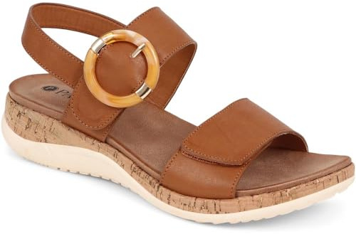 Adjustable Buckle Slingback Comfort Sandals - Tan Size 5