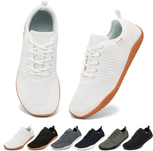 Geweo Barfußschuhe Herren Barfuß Sneaker Barfuss Schuhe Männer Barfussschuhe Sommer Barefoot Shoes Laufschuhe Turnschuhe Fitnessschuhe Weiß 42