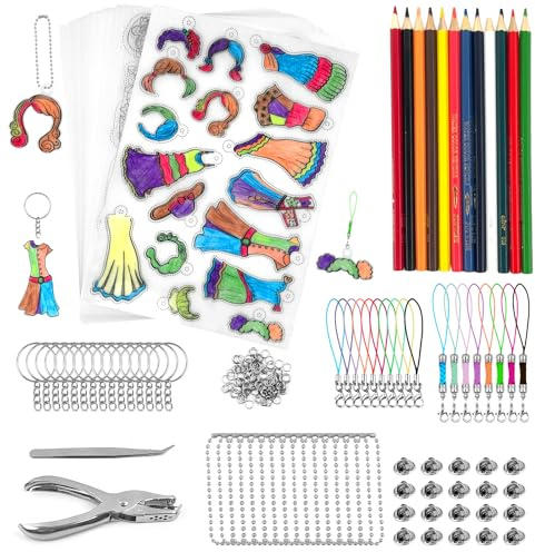 Mooshy 207 Stück Schrumpffolie Set, Schrumpffolie A4 mit Motiven und Blanko Schrumpfpapier für Schlüsselanhänger Basteln Kinder Shrink Plastic zum Bastelset Geburtstagsfeier Weihnachtsdeko Osternest