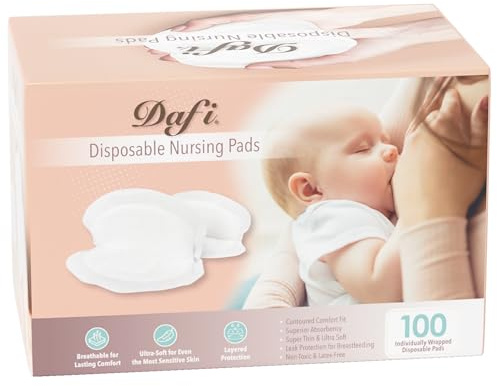 DAFI Stay Dry Disposable Nursing Pads, Breast Pads for Leaking Milk Soft and Super Absorbent, Breastfeeding Pads Postpartum Essentials for Moms，100 Count