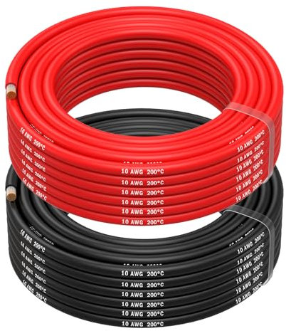 10 AWG Silicone Wire by MMOBIEL – 10 Gauge Tinned Copper Cable, 2 x 32.8ft (10m) 1 Red & 1 Black, Flexible High Temp Electrical Wire for RC, Drones, 3D Printers, Battery, LED, Automotive, Marine
