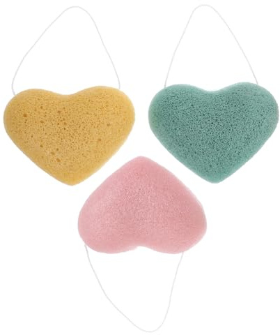 Baluue 3 Piezas Esponjas Faciales de Corazón Esponjas Limpiadoras Cara Forma de Corazón para Limpiar y Exfoliar la Piel Uso Baño