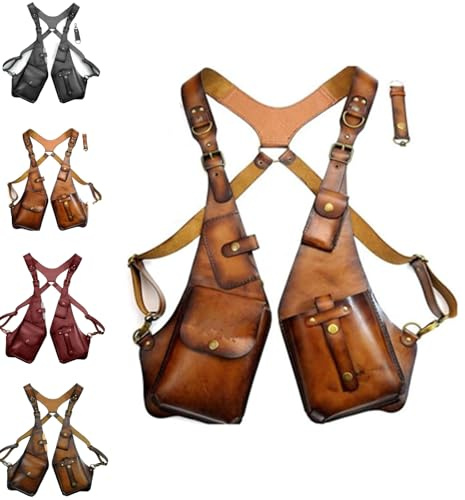 QingxingFa Harnais Antivol, Harnais Antivol Portefeuille, Harnais en Cuir pour Homme, Sac À Bandoulière Vintage Steampunk (Marron Clair)