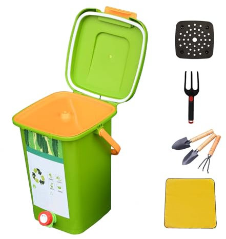 Compostiera da cucina con rubinetto e coperchio di tenuta per una facile raccolta del compost, capacità 20 l, set di bidoni per compostaggio