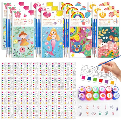 LETTERASHQP 12 Stück Aquarell Malbuch Wasserfarben Kinder ab 2 3 Mini Malbuch Aquarell Buch Wassermalfarben ab 2 jahre Kindergeburtstag Gastgeschenke für lange Autofahrten Urlaub Must Haves Kinder