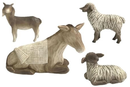 XLWLLNJ 4Pcs Tier Figuren Tier Thema Krippe Set Esel Pferd Schafe Skulptur für Business