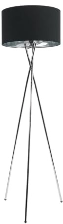 ValueLights | Camden Tripod Floor Lamp Chrome with Black & Chrome Inner Shade & Warm White Bulb | Floor Lamps, Home Décor & Improvement Essential