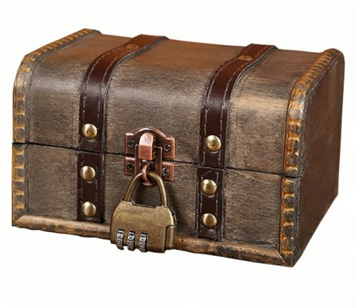Schatzkiste Holz, Vintage Schatztruhe, 16 X 12 X 9.5cm, Holz Aufbewahrung, Schatztruhe Kinder für Dekoration und Geschenke, Groß Holzkiste Mit Deckel
