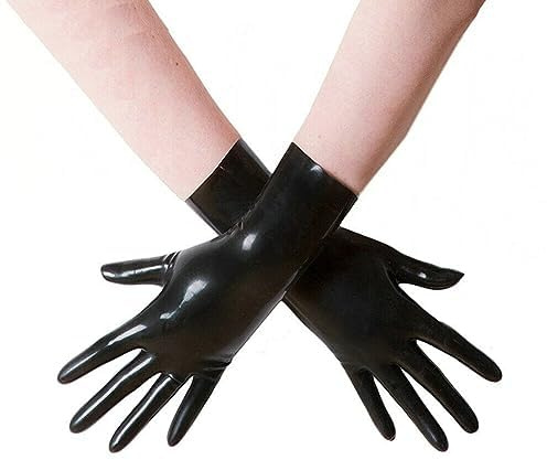 Kangxinsheng Svarta Latexhandskar för Kvinnor Män, Naturgummihandskar Kostym Cosplay Clubwear Party, Svart, M