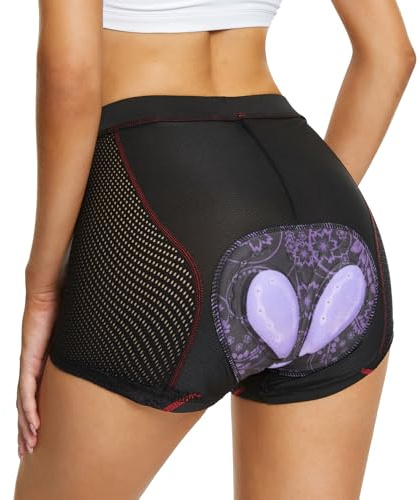MEETWEE Cykelshorts dam vadderade cykeltrosor dam byxor cykelshorts dam vadderade cykelunderkläder vadderad 3D mountainbike ridning, Svart-lila, XXL