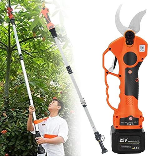 Tijeras De Podar EléCtricas De Mano Profesionales + BateríA 2 * 25V,DiáMetro De Rama De Corte 40 Mm,Tijeras EléCtricas De Mano + Estuche De Transporte,Para Ramas De áRboles,WithExtensionRod