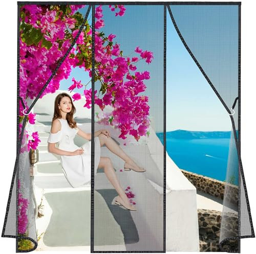 Moustiquaire sur Mesure AimantéE, 215x225cm Fenetre Magnetique Porte Moustiquaire Rideau Anti Mouche Facile à Installer sans Percer pour Porte d Entrée Intérieur Patio LF2C1 Noir
