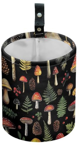 DELORIGIN Mushrooms Car Trash Can Leaves Pinecones Waterproof Garbage Can Car Seat Back Hanging Trash Bag Portable Camping Garbage Bin Storage Bag Collapsible Trash Container for Vehicle Kitchen