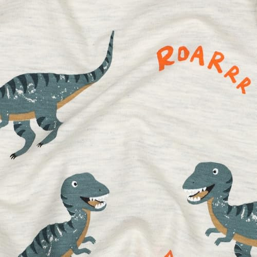 Jersey Stoff Baumwolljersey Melange | by Poppy | Ökotex | ab 50 cm | zum Nähen von Baby- und Kinderkleidung (Dinosaurier, ecru)