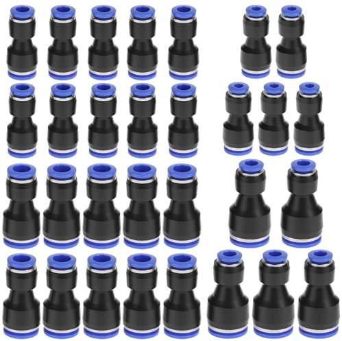 QWORK® Pack de 30 connecteurs pneumatiques, attaches rapides à pression pneumatique, réducteur raccord pneumatique 4-8, 6-8, 8-10, 6-12 mm