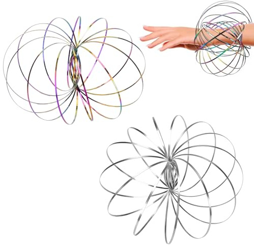 Huotflame Durchflussringe 2 Stück - 3D Magic Flow Edelstahl Spirale - Kinetisches Interaktives Armspielzeug - Stressabbau & Entspannung - Für Kinder und Erwachsene, Büro & Freizeit