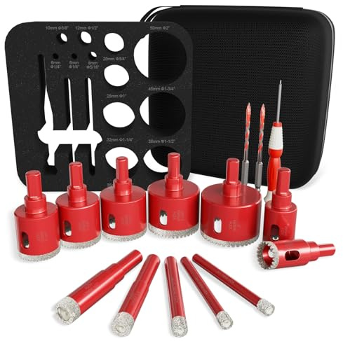 XZH 15PCS Diamond Hole Saw Drill Bit Set(6mm-50mm) Serrated Core Drill Bits for Ceramic, Glass, Tile, Marble & Granite - Includes EVA Positioner & Storage Bag - Suitable for Dry and Wet Use