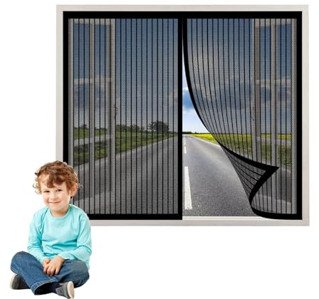 Mosquitera Magnética para Ventanas 51 x 62 cm Magnetica Instalar sin Taladrar Magnetica Imantada Exterior Corredera para Ventanas Balcón Patio, Negro