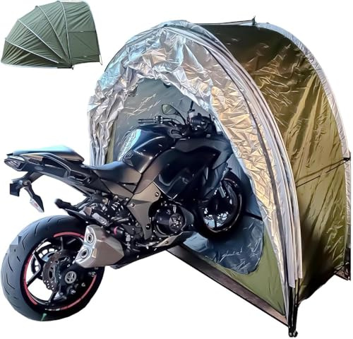 Garage Moto per Esterno Appeso 2 in 1 Garage Moto per Esterno con Tessuto Oxford 210D PU4000 Impermeabile Casetta Attrezzi Giardino Capanno da Giardino+(Color:Verde)