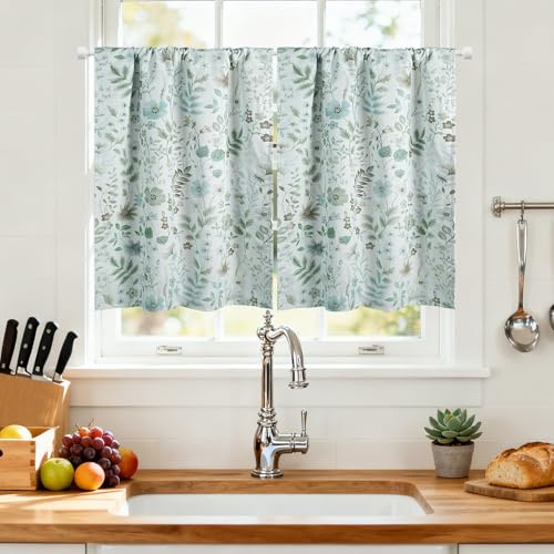 HiSnug Blackout Scheibengardine, Privatsphäre Vorhänge Gardine, Rod Pocket Tier Vorhänge, Blickdicht Bistrogardine Küchenvorhänge für kleine Fenster, H90 x B65 cm - 2 Stück