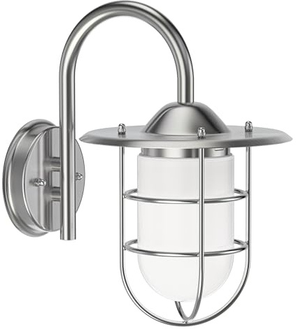 ledscom.de Wandleuchte VITARC, für außen, Edelstahl, Glas, edelstahl matt, inkl. E27 LED, Energieeffizienzklasse A (warmweiß, 4W, 848lm)