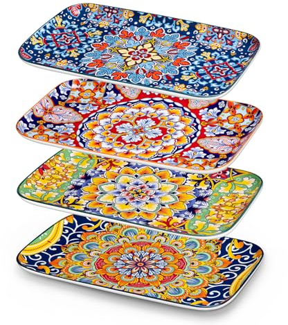 vancasso SIMI Serving Platter Set of 4, 12 in Porcelain Serving Plates for Parties, Rectangle Sushi Platters & Tray Set, Large Serving Dish for Main Course, Dishwasher and Microwave Safe