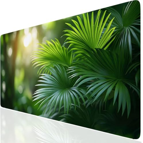 Pflanze Mauspad XXL, Grün Mousepad 800x400x3mm mit Genähten Kanten, Mauspad Großes Schreibtischauflage, Gaming Mousepad Wasserdicht und Rutschfest, Desk Mat Vernähte Kanten für MacBook, Laptop DE-8407
