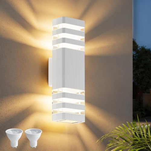 Klighten Außenlampe Wand 10W,Aussenlampe GU10 Up Down 3000K，Weiß | IP65 Außenwandleuchte,LED Wandleuchte aussen für Garage & Korridor