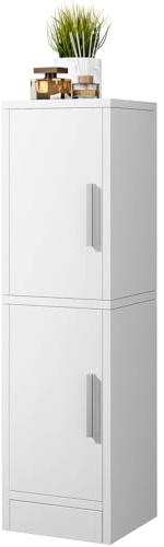 IBUYKE Kleiner Badezimmerschrank schmaler Eckschrank Organizer WBS002W | mit 2 Türen und verstellbarem Regal, platzsparende Aufbewahrungslösung für Badezimmer Toilette Waschküche, 24x20x74.5cm