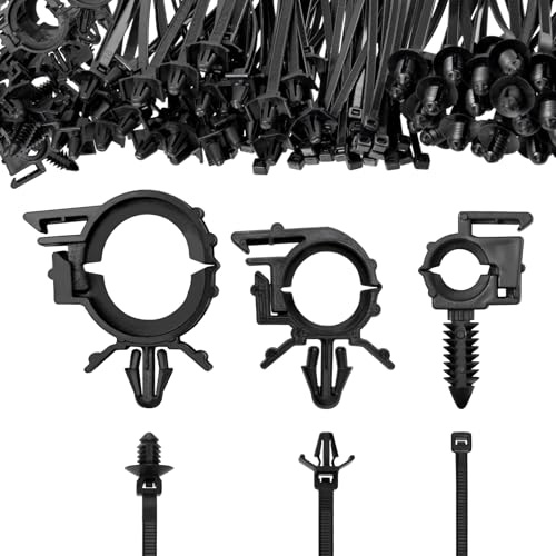 LEONTOOL 150 Pcs Nylon Universal Push Mount Cable Zip Tie with Car Wire Loom Routing Clips Automotive Wiring Car Accessories for Engine Bay Self Locking Straps 3 Different Sizes Assortment Kits