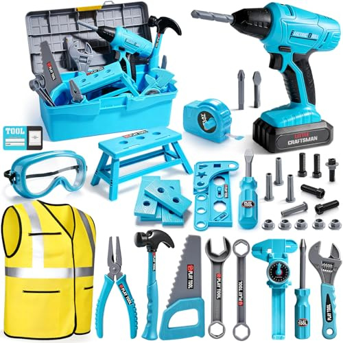 LOYO Kids Tool Set, 50 PCs Construction Toys with Electric Drill, Vest, Tool Box, Educational Toys for 3 4 5 Year Old Boys Girls Gifts