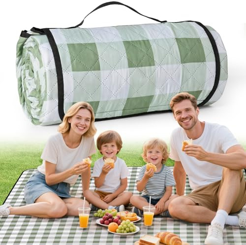 Ergohortus Picknickdecke Wasserdicht, Extra große Picknickmatte 200x200 cm | Sandabweisend Waschbar Faltbar Camping Stranddecke, Campingzubehör für Camping, Park, Reise und Wiese, Grün