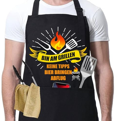 Evbyws Grillschürze für Männer, Kochschürze Lustig Herren Schürze mit Tasche, Wasserdicht Verstellbare Küchenschürze Personalisiert für BBQ, Geschenk zum Vatertag Weihnachten und Geburtstag-A