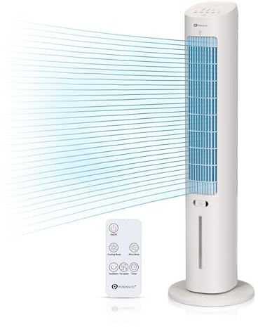 PureMate 3L Evaporative Air Cooler with Remote, 4in1 Portable Cooling Tower Fan with Humidifier, 3 Speed Settings, Oscillating, 7 Hours Timer, Cooling Stand Fan, Ideal for Bedroom, Office & Home Use